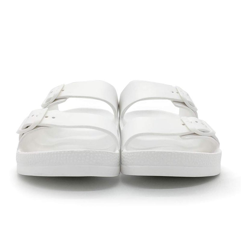 FUNKYMONKEY Men's Comfort Slides Double Buckle Adjustable EVA Flat Sandals (12 M US, White/SPK) - Image 5
